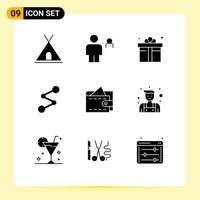 Set of 9 Vector Solid Glyphs on Grid for cash crypto person coin shopping Editable Vector Design Elements