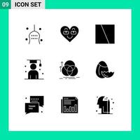 Set of 9 Vector Solid Glyphs on Grid for scholar graduate favorite avatar interface Editable Vector Design Elements