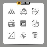 User Interface Pack of 9 Basic Outlines of security password heart network caravan Editable Vector Design Elements