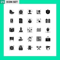 Pack of 25 creative Solid Glyphs of protection layer avatar printing work Editable Vector Design Elements