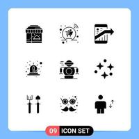 9 Universal Solid Glyph Signs Symbols of siren light arrow emergency smartphone Editable Vector Design Elements