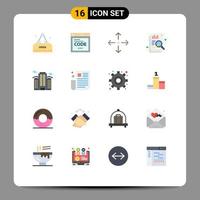 Mobile Interface Flat Color Set of 16 Pictograms of work office arrow building chart Editable Pack of Creative Vector Design Elements