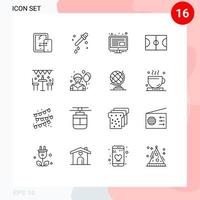 Set of 16 Vector Outlines on Grid for party holiday management decoration sport Editable Vector Design Elements