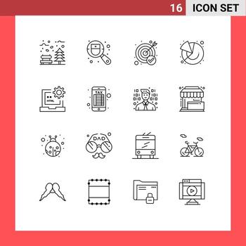 Modern Set of 16 Outlines Pictograph of code graph search finance target Editable Vector Design Elements