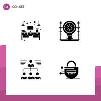 Modern Set of 4 Solid Glyphs and symbols such as computer power table energy team Editable Vector Design Elements