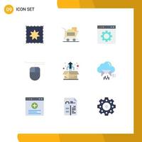 Group of 9 Flat Colors Signs and Symbols for cloud plant page market box Editable Vector Design Elements