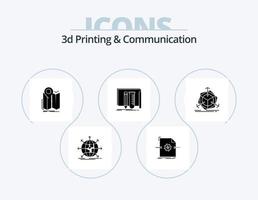 3d Printing And Communication Glyph Icon Pack 5 Icon Design. fab. build. object. route. map vector