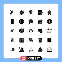 Modern Set of 25 Solid Glyphs Pictograph of transport devices shopping data mind Editable Vector Design Elements