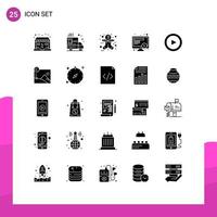 Pack of 25 Modern Solid Glyphs Signs and Symbols for Web Print Media such as set basic dealer work schedule Editable Vector Design Elements