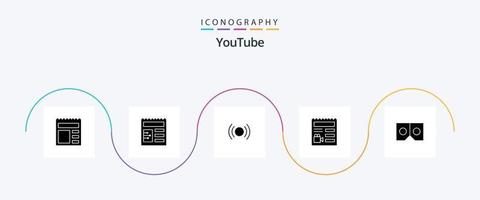 Youtube Glyph 5 Icon Pack Including glasses. camera. essential. video. document vector