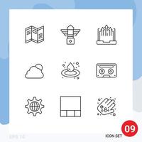 Editable Vector Line Pack of 9 Simple Outlines of oil sun arrow cloud report Editable Vector Design Elements