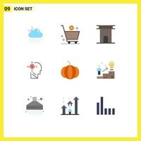 Mobile Interface Flat Color Set of 9 Pictograms of pumpkin yourself arch transform monument Editable Vector Design Elements