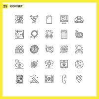 Modern Set of 25 Lines Pictograph of vehicle education gym video computer Editable Vector Design Elements