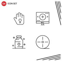 Mobile Interface Line Set of 4 Pictograms of stop health awareness glass medical Editable Vector Design Elements