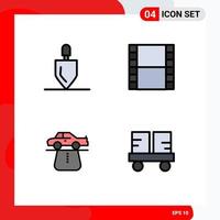 Group of 4 Modern Filledline Flat Colors Set for equipment car tools video comfort Editable Vector Design Elements