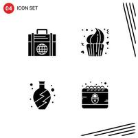 Group of 4 Solid Glyphs Signs and Symbols for business home globe cup vase Editable Vector Design Elements