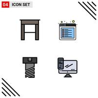 Set of 4 Commercial Filledline Flat Colors pack for desk computer browser web device Editable Vector Design Elements