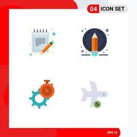 Modern Set of 4 Flat Icons Pictograph of list timer schedule edit gear Editable Vector Design Elements