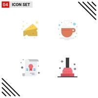 Editable Vector Line Pack of 4 Simple Flat Icons of cheese school coffee tea plunger Editable Vector Design Elements