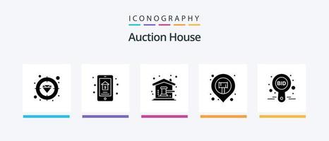 Auction Glyph 5 Icon Pack Including map pin. map. real estate. location. home. Creative Icons Design vector