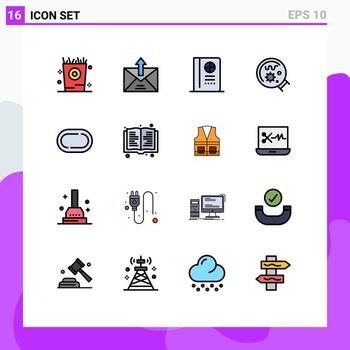 16 Thematic Vector Flat Color Filled Lines and Editable Symbols of stadium science sent magnifier germs Editable Creative Vector Design Elements