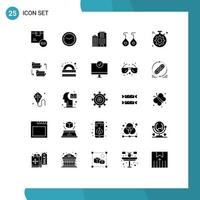 Mobile Interface Solid Glyph Set of 25 Pictograms of server love wall earing building Editable Vector Design Elements