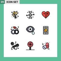 Mobile Interface Filledline Flat Color Set of 9 Pictograms of biology ring heart love broken Editable Vector Design Elements