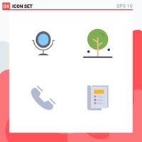 Mobile Interface Flat Icon Set of 4 Pictograms of mirror telephone flower call book Editable Vector Design Elements