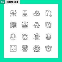 Universal Icon Symbols Group of 16 Modern Outlines of board house box estate add Editable Vector Design Elements