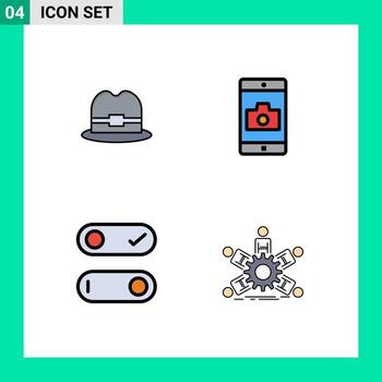 Modern Set of 4 Filledline Flat Colors Pictograph of hat toggle application camera group Editable Vector Design Elements
