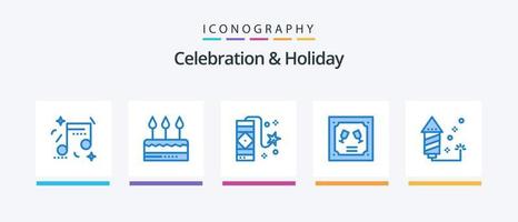 Celebration and Holiday Blue 5 Icon Pack Including celebration. invitation. party. envelope. firework. Creative Icons Design vector