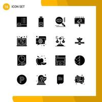 16 Universal Solid Glyphs Set for Web and Mobile Applications bubble love find laptop marketing Editable Vector Design Elements