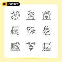 Pack of 9 creative Outlines of beach document file login key Editable Vector Design Elements