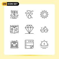 Universal Icon Symbols Group of 9 Modern Outlines of religion christ pollution book light Editable Vector Design Elements