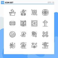 Pictogram Set of 16 Simple Outlines of furniture carpet encryption globe earth Editable Vector Design Elements