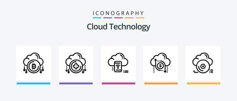 Cloud Technology Line 5 Icon Pack Including sky. cloud. printer. protection. shield. Creative Icons Design vector