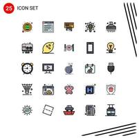 Editable Vector Line Pack of 25 Simple Filled line Flat Colors of gear radio password wifi receiver Editable Vector Design Elements