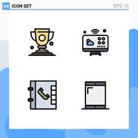 Mobile Interface Filledline Flat Color Set of 4 Pictograms of achievement phone trophy monitor devices Editable Vector Design Elements