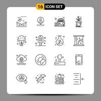 Pack of 16 creative Outlines of pot dollar people train electric Editable Vector Design Elements