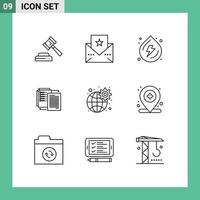 Modern Set of 9 Outlines and symbols such as network gear water shareit transfer Editable Vector Design Elements