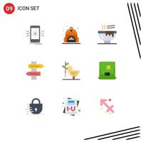 Pictogram Set of 9 Simple Flat Colors of dove road bowl navigation kitchen Editable Vector Design Elements