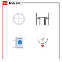 Group of 4 Flat Icons Signs and Symbols for army table soldier desk book Editable Vector Design Elements