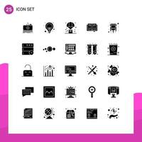 Pack of 25 Modern Solid Glyphs Signs and Symbols for Web Print Media such as cable education web book parachute Editable Vector Design Elements