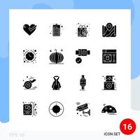 Pack of 16 creative Solid Glyphs of banking google bag location map Editable Vector Design Elements