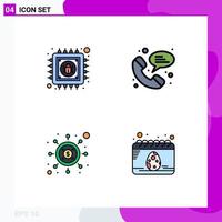 Group of 4 Filledline Flat Colors Signs and Symbols for antivirus money information chat calendar Editable Vector Design Elements