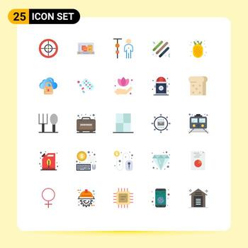 User Interface Pack of 25 Basic Flat Colors of amanas comosus light stick chart party drum Editable Vector Design Elements