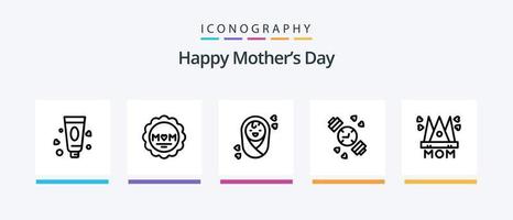 contento madres día línea 5 5 icono paquete incluso mamá. sombrero. corazón. regalo. ramo. creativo íconos diseño vector