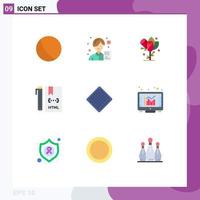 9 User Interface Flat Color Pack of modern Signs and Symbols of fast development flower develop code Editable Vector Design Elements