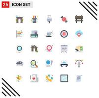 25 Universal Flat Color Signs Symbols of chair sweets cable food candy Editable Vector Design Elements