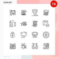 Group of 16 Outlines Signs and Symbols for research web engine server hosting Editable Vector Design Elements